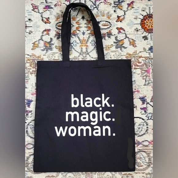 Black Cotton Soft Travel Tote Bag "Black. Magic Women." Reusable Statment Purse - Picture 1 of 6